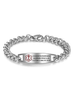 Wendy Made Free Engrave Medical Alert Bracelet for Men & Women 8.5" or 7.2'' Titanium Steel Emergency Medical Bracelets for Men Med Alert Bracelet Alert ID Bracelets (3 C