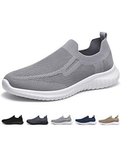 poemlady Men's Slip on Walking Sneakers - Comfortable Breathable Casual Mesh Work Shoes