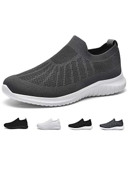 poemlady Men's Slip on Walking Sneakers - Comfortable Breathable Casual Mesh Work Shoes