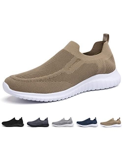 poemlady Men's Slip on Walking Sneakers - Comfortable Breathable Casual Mesh Work Shoes