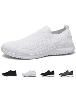 poemlady Men's Slip on Walking Sneakers - Comfortable Breathable Casual Mesh Work Shoes