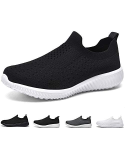 poemlady Men's Slip on Walking Sneakers - Comfortable Breathable Casual Mesh Work Shoes