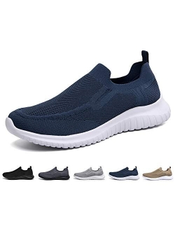 poemlady Men's Slip on Walking Sneakers - Comfortable Breathable Casual Mesh Work Shoes