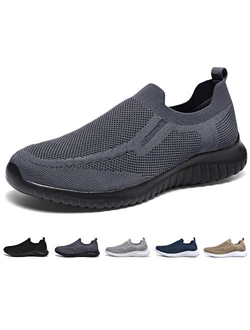 poemlady Men's Slip on Walking Sneakers - Comfortable Breathable Casual Mesh Work Shoes