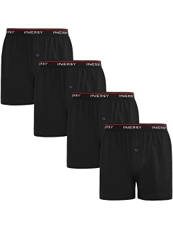 Men's Cotton Boxer Shorts Knit Boxers with Soft Stretchy Waistband 4-Pack