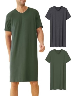 Latuza Men's Bamboo Viscose Nightshirt Short Sleeves Sleep Shirt