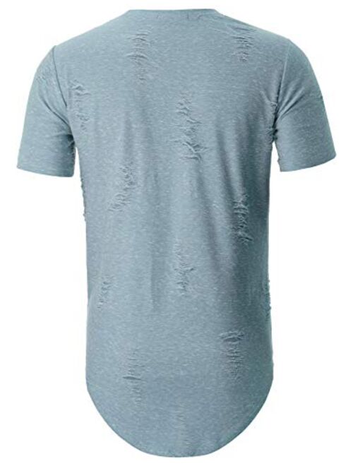 GIVON Mens Lightweight Hipster Hip Hop Elong Round Hemline Tri-Blend Rayon Modal Cotton Crewneck T-Shirt