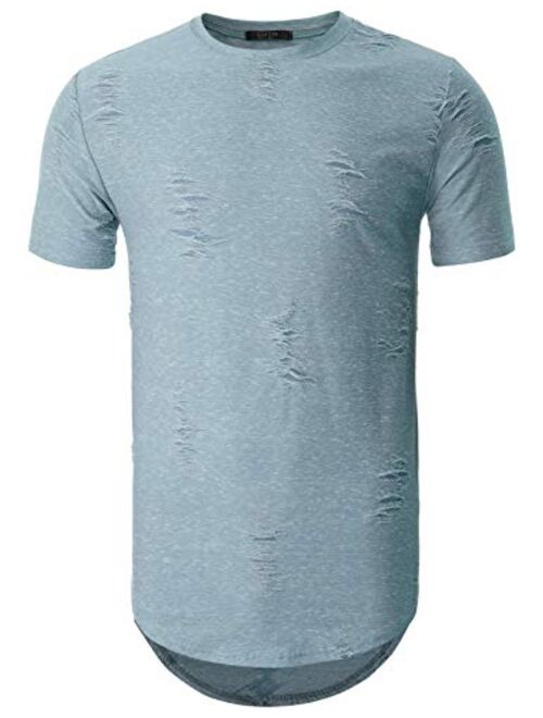 GIVON Mens Lightweight Hipster Hip Hop Elong Round Hemline Tri-Blend Rayon Modal Cotton Crewneck T-Shirt