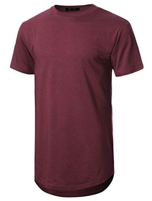 GIVON Mens Lightweight Hipster Hip Hop Elong Round Hemline Tri-Blend Rayon Modal Cotton Crewneck T-Shirt