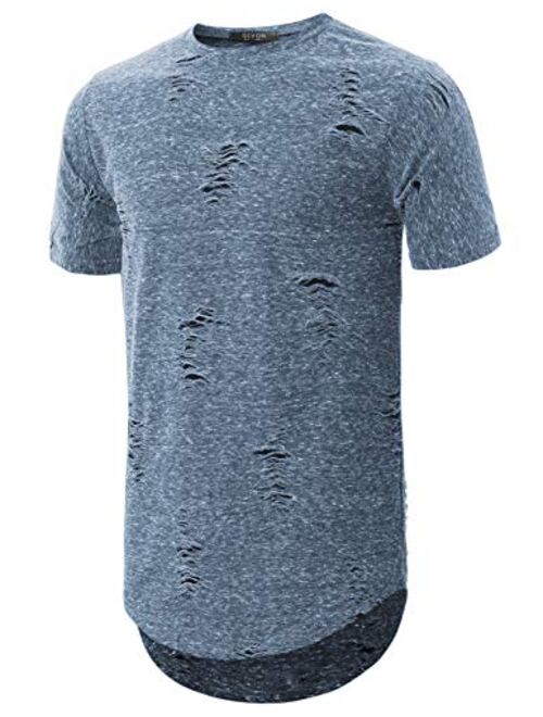 GIVON Mens Lightweight Hipster Hip Hop Elong Round Hemline Tri-Blend Rayon Modal Cotton Crewneck T-Shirt