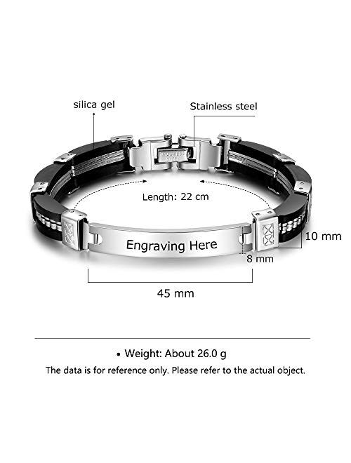 Personalized Engraved Name Stainless Steel ID Tag Bracelet Engraved Bangle Bracelets for Mens Jewelry Mother Day Gift for Him