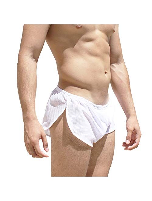 Men's Split Side Short Shorts Sexy Breathable Large Split Sides Mesh Boxer Short