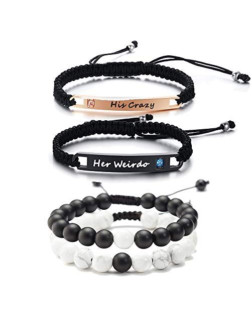 Personalized Gift Custom Engraving His Hers Couples Stainless Steel Nameplate Bar Bracelets Set for Men Women