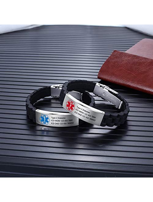 Ashleymade Personalized Bracelet Silicone Medical Bracelet Sport Emergency ID Bracelet for Men Women Kids Free Engraving Waterproof ID Alert Bracelets