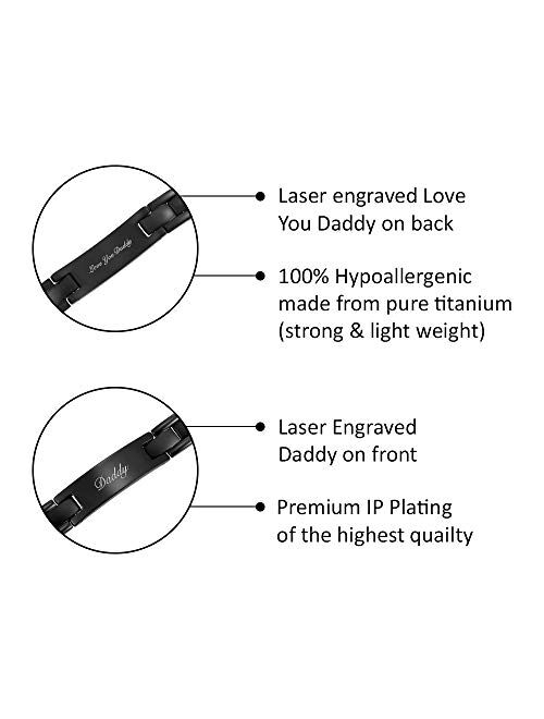 Willis Judd DAD Titanium Bracelet Engraved Love You Daddy Adjusting Tool & Gift Box Included
