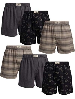 Mens Woven Cotton Boxer with Functional Fly (6 Pack)