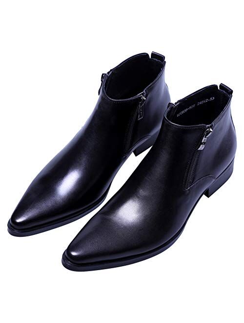 Men's Ankle Genuine Leather Dress Fashion Zipper Pointed Toe Casual Boots