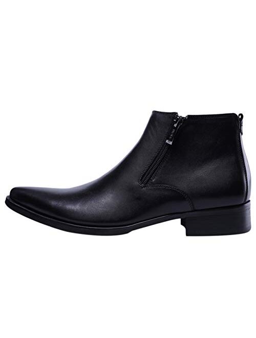 Men's Ankle Genuine Leather Dress Fashion Zipper Pointed Toe Casual Boots