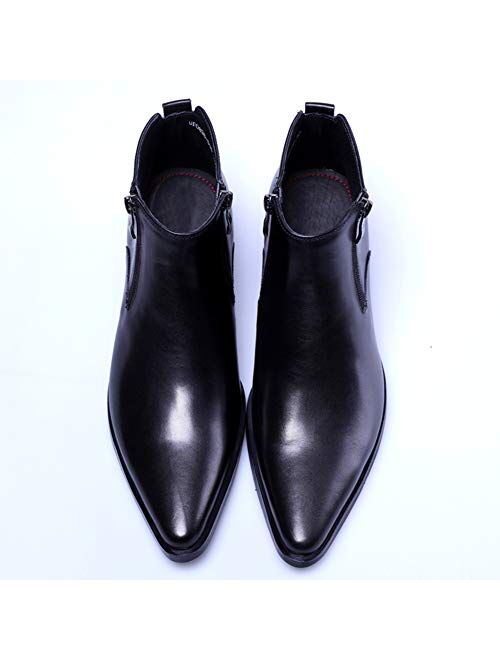 Men's Ankle Genuine Leather Dress Fashion Zipper Pointed Toe Casual Boots