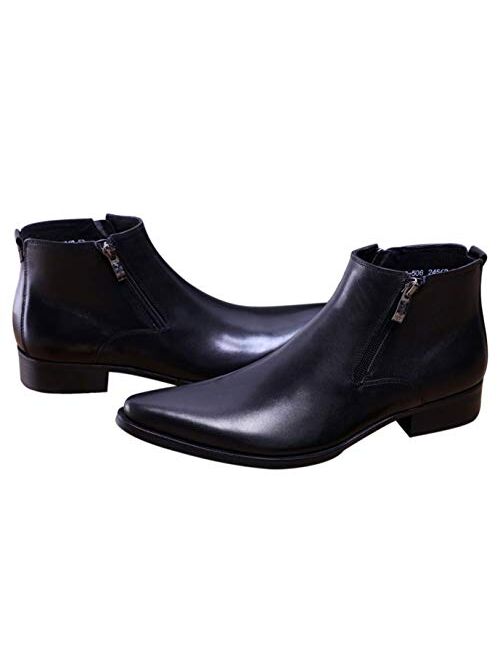 Men's Ankle Genuine Leather Dress Fashion Zipper Pointed Toe Casual Boots