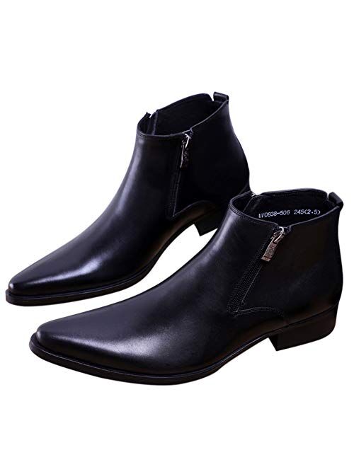 Men's Ankle Genuine Leather Dress Fashion Zipper Pointed Toe Casual Boots