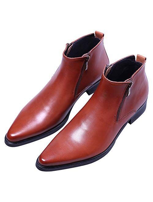 Men's Ankle Genuine Leather Dress Fashion Zipper Pointed Toe Casual Boots