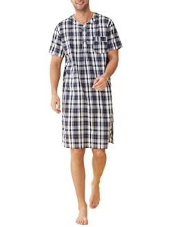 Latuza Men's Plaid Nightshirt Cotton Sleep Shirt