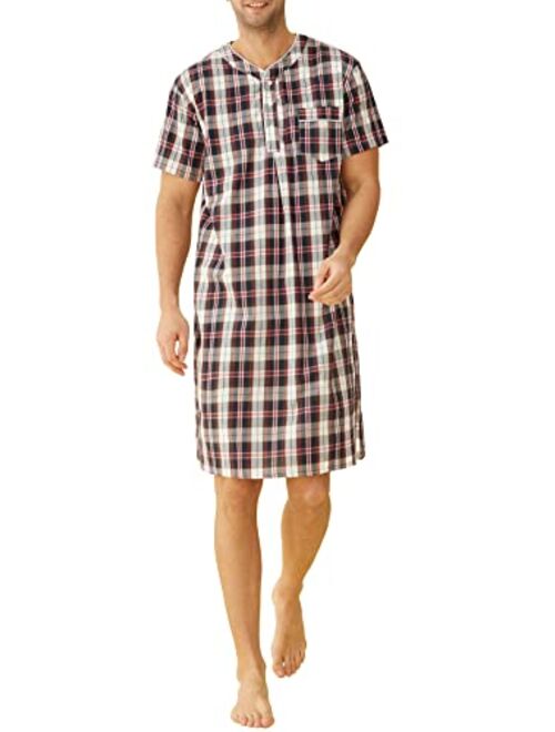 Latuza Men's Plaid Nightshirt Cotton Sleep Shirt