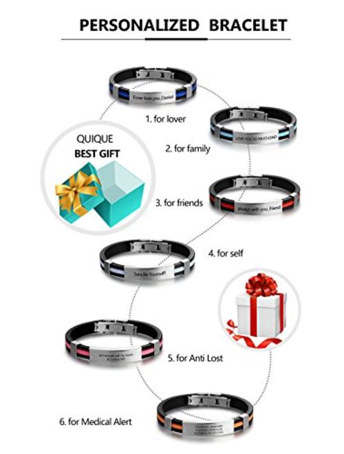 Personalized Engraved Stainless Steel Rubber Bracelet for Men Women Kids DIY Custom Name Date ID Bracelet