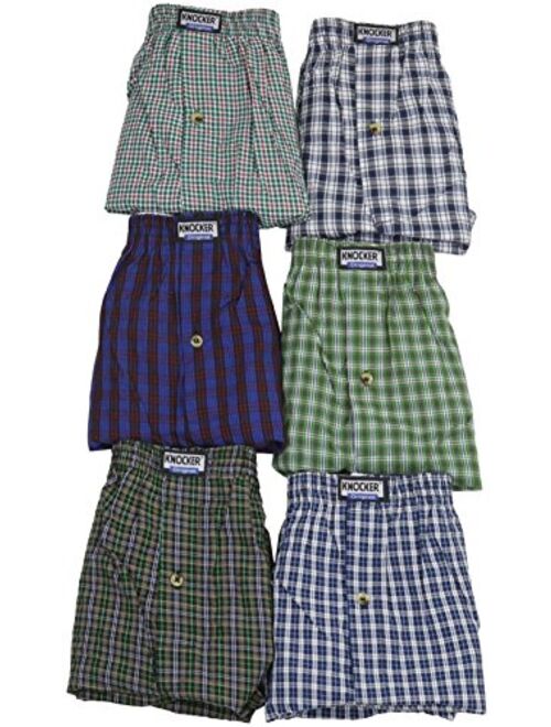 ToBeInStyle Men's Pack of 6 or 3 Classic Fit Tartan Plaid Boxers w/Button Fly