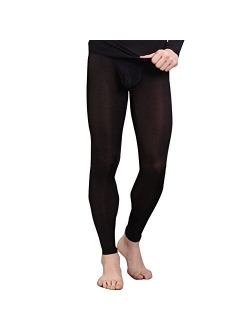 inlzdz Men's Ice Silk Bulge Pouch Underwear Bottoms Low Rise Leggings Pants Long Trousers