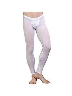 inlzdz Men's Ice Silk Bulge Pouch Underwear Bottoms Low Rise Leggings Pants Long Trousers