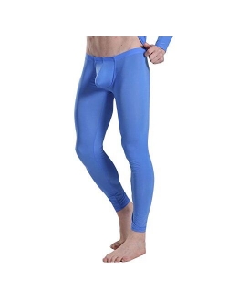 inlzdz Men's Ice Silk Bulge Pouch Underwear Bottoms Low Rise Leggings Pants Long Trousers