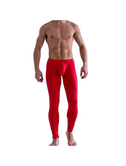 inlzdz Men's Ice Silk Bulge Pouch Underwear Bottoms Low Rise Leggings Pants Long Trousers