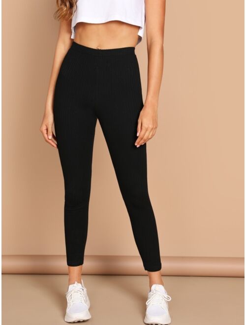 Shein High Waist Ribbed Knit Solid Leggings