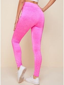 Wide Waistband Knot Front Marled Leggings