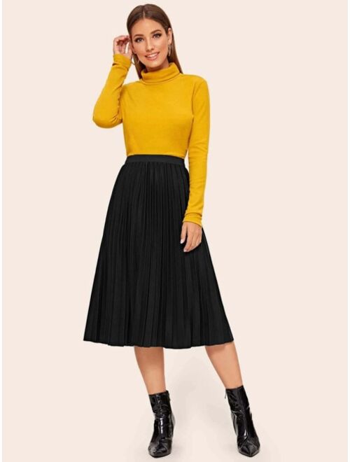 Buy Shein Elastic Waist Pleated Hem Skirt online | Topofstyle