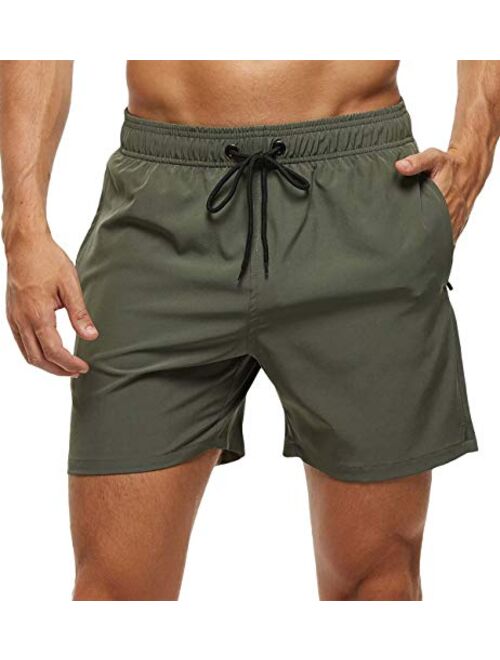 Tyhengta Men's Swim Trunks Quick Dry Beach Shorts with Zipper Pockets and Mesh Lining