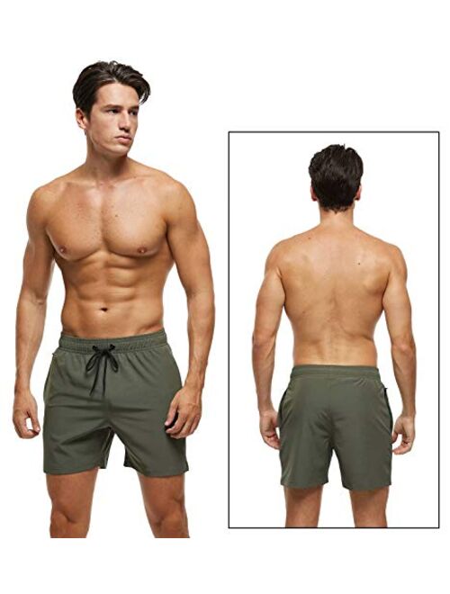 Tyhengta Men's Swim Trunks Quick Dry Beach Shorts with Zipper Pockets and Mesh Lining