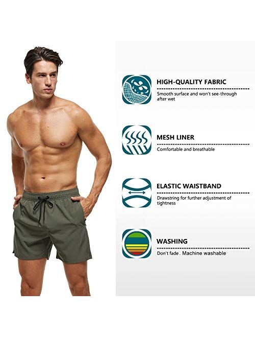 Tyhengta Men's Swim Trunks Quick Dry Beach Shorts with Zipper Pockets and Mesh Lining