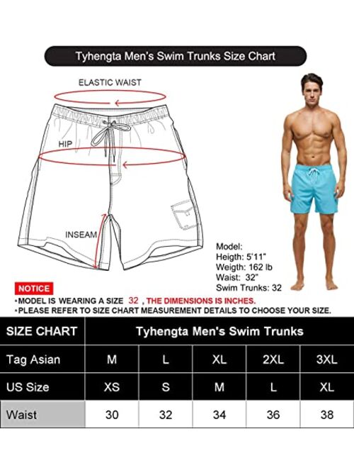 Tyhengta Men's Swim Trunks Quick Dry Beach Shorts with Zipper Pockets and Mesh Lining