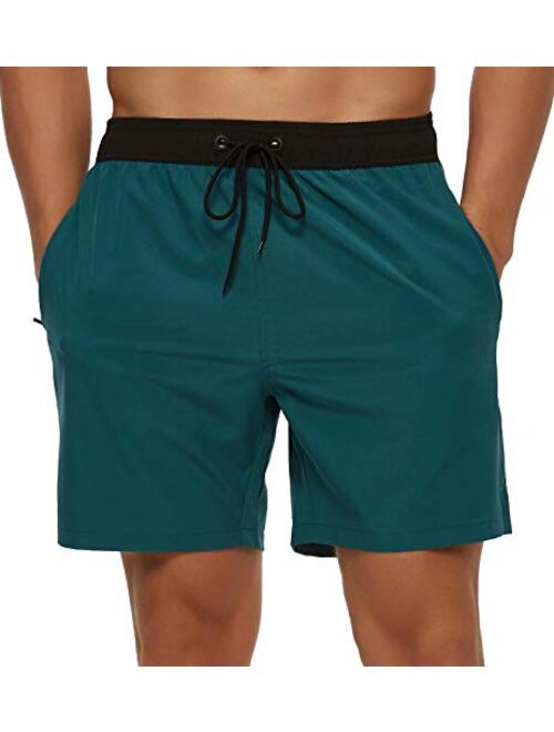 Tyhengta Men's Swim Trunks Quick Dry Beach Shorts with Zipper Pockets and Mesh Lining