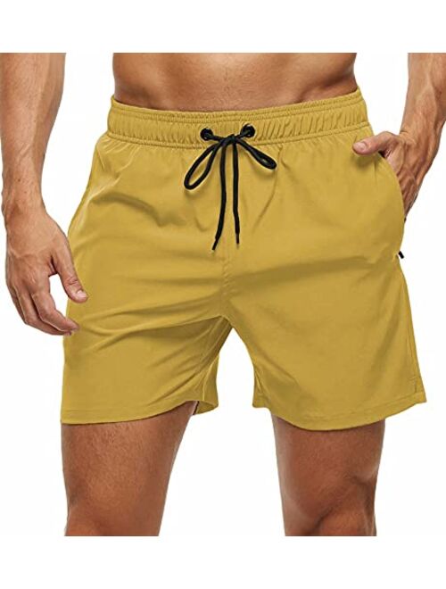 Tyhengta Men's Swim Trunks Quick Dry Beach Shorts with Zipper Pockets and Mesh Lining