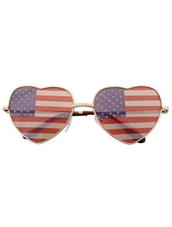 grinderPUNCH Women's Heart Shaped American Flag Cute Sunglasses US Shades