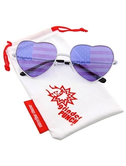 grinderPUNCH Women's Heart Shaped American Flag Cute Sunglasses US Shades