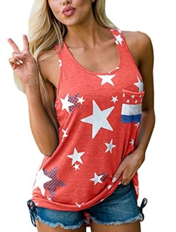 For G and PL Women's July 4th American Flag Sleeveless Tank Top with Pocket