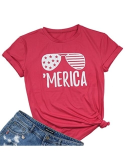 American Flag T-Shirt for Women Casual Letters Print 4th of July Patriotic Graphic Tees Tops