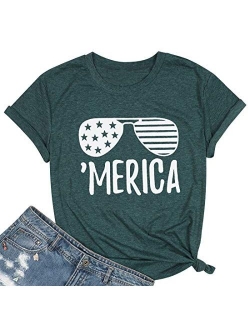 American Flag T-Shirt for Women Casual Letters Print 4th of July Patriotic Graphic Tees Tops