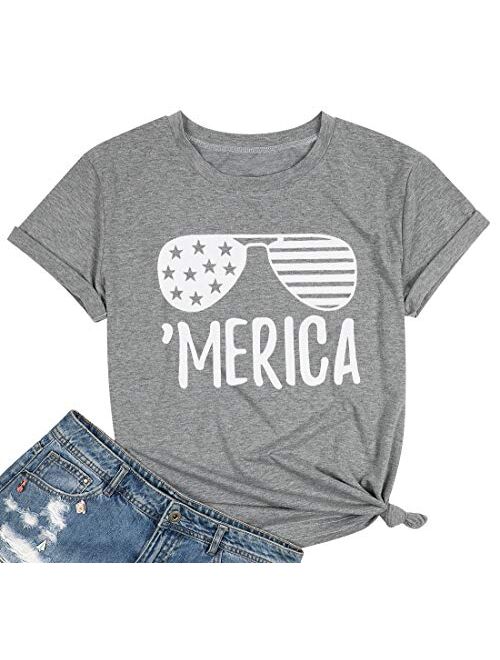 American Flag T-Shirt for Women Casual Letters Print 4th of July Patriotic Graphic Tees Tops