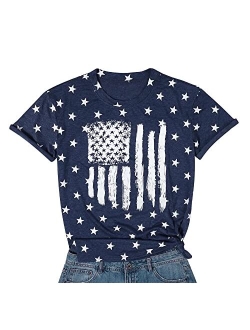 LUKYCILD American Flag Shirt Patriotic Stars Stripes T Shirt Top Women Short Sleeve Casual Graphic Print Tee Shirt